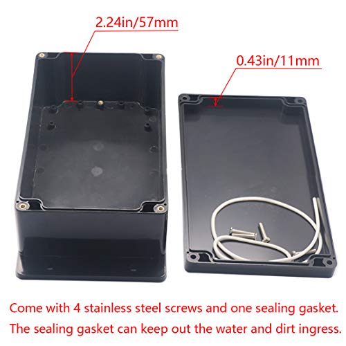 Project Box ABS Black Electrical Boxes IP65 Outdoor Waterproof Box Electronic Junction Box Fixed Ear Power Enclosure with Cable Glands for DIY Project 7.87 x 4.72 x 2.95 inch (200x120x75mm) - size: 7.87"x4.72"x2.95"