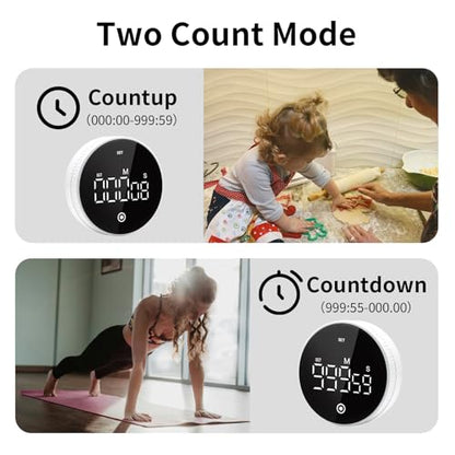 Digital Kitchen Timer, Magnetic Visual Countdown Countup Timer with Large LED Display, Adjustable Volume, Easy for Seniors and Kids, for Cooking, Classroom, Fitness, Study (White) - color: White