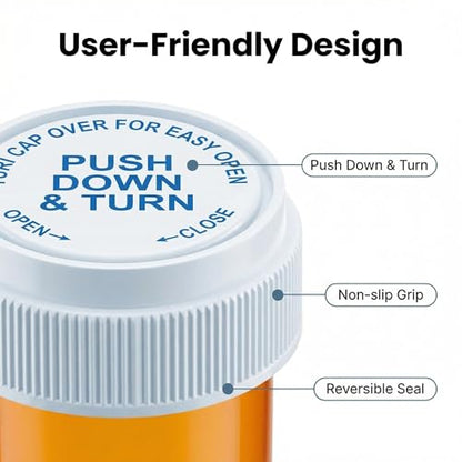 Empty Pill Bottles 13 Dram Amber Reversible Caps