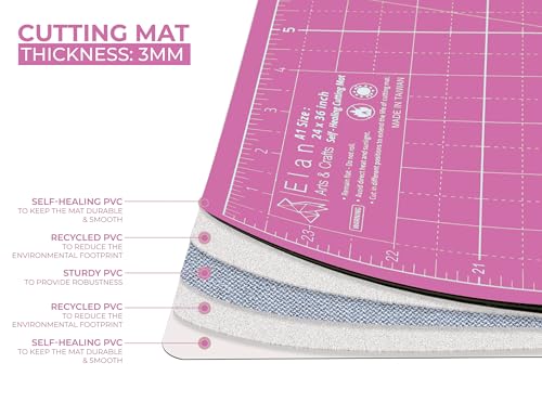 Elan Cutting Mat A3 Pink & Purple, Self Healing Cutting Mat 12x18 Inch, 5-Ply Craft Board Pink, Hobby Board for Crafts 12x18 Inch