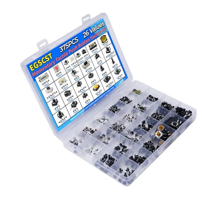 375PCS 26Values Micro Momentary Tactile Push Button Switch Assortment Kit 2 Pins/3 Pins/4 Pins Tact Pushbutton Switches Set - style: 375 PCS 26 Values