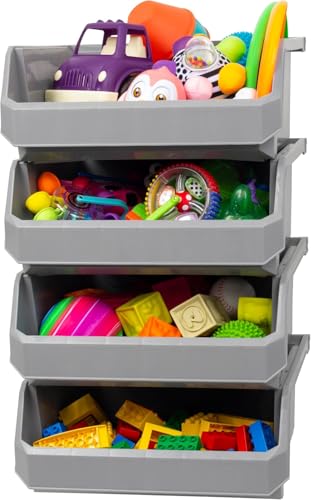 ReadySpace Extra Large Stackable Plastic Storage Bins, 4-Pack, Grey - color: Grey, size: Extra Large, 4-Pack
