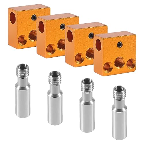 3D Printer Parts Silicone Socks+Aluminum CR-10 Heater Block+Stainless Steel Throat for MK7 MK8 Extruder Hotend Kits for Ender 3/Ender 3 Pro/Creality CR-10 /CR10S /S4 /S5 (4 Sets)