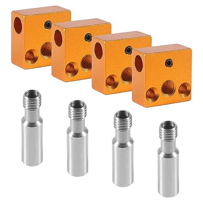 3D Printer Parts Silicone Socks+Aluminum CR-10 Heater Block+Stainless Steel Throat for MK7 MK8 Extruder Hotend Kits for Ender 3/Ender 3 Pro/Creality CR-10 /CR10S /S4 /S5 (4 Sets)