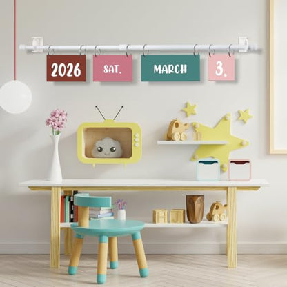 Boho Flip Calendar Bulletin Board Set with 55 Date Cards and Hanging Adjustable Rod Adjustable Calendars Holder for Classroom Home Preschool Elementary Teachers Office Back to School Decoration