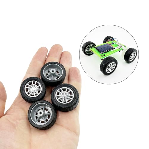 10PCS Small Toy Car Wheels Model Car Rubber Tire Wheels with 5PCS Shaft Round Axles for for DIY Model Toy RC Car Truck Robot Wheel Replacement Accessories (2x28mm) - style: 2x28mm