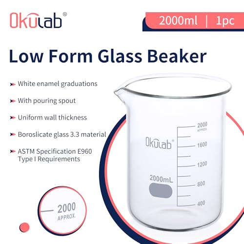 2000mL Glass Beaker, Low Form, Graduated 3.3 Borosilicate Glass Beakers for Lab, Classroom, Craft, Kitchen,BKLG2000A1 - style: Vol.2000ml