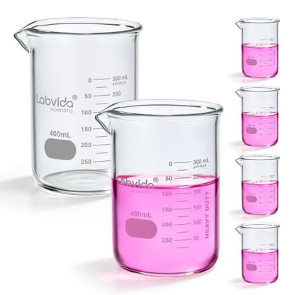 6pcs 400ml 3.3 Borosilicate Glass Thick Beakers, LVA029 - style: 6pcs of Vol.400ml