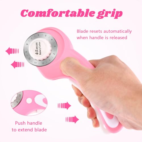 45mm Rotary Cutter with 10 Extra Replacement Blades, with Safety Lock - color: Pink