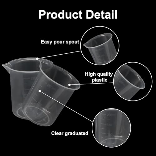 Waziaqoc 200ml/6.8oz Plastic Graduated Beaker, 6 Pack - size: 3.34 x 3.14 Inch
