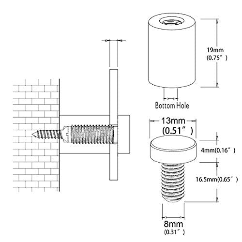 Sign Standoff 1/2" x 3/4", Solid Aluminum Sign Standoff Screws Mounting Hardware for Glass Panel, Acrylic Panel,Pack of 4 - color: Silver, size: 1/2"x3/4" 4 Pack