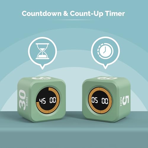 KADAMS Pomodoro Timer – Visual Cube with 5/10/30/60 Min Presets, LED Countdown Ring & Count Up Mode, Silent Flip Productivity Timer for Study, Classroom, Office, Cooking (Green 5-10-30-60 min) - color: Green 5-10-30-60 Min