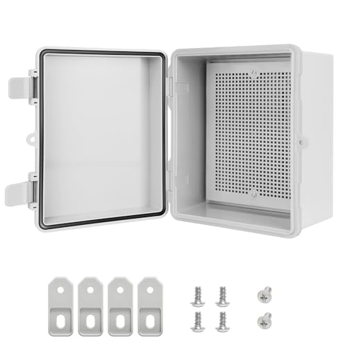 Junction Box ABS Plastic IP65 Waterproof Dustproof Universal Electrical Enclosure, Hinged Shell Outdoor and Indoor Usage Project Box, 8.7"x 6.7" x 4.3"(220x170x110mm), Grey - size: 8.7" x 6.7"x 4.3" (1pc)