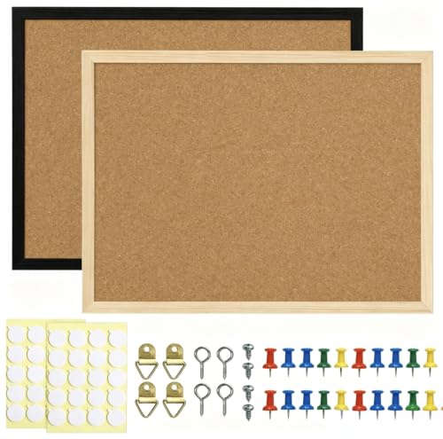 2 Pcs Small Cork Board, 17.7''x13.3'', Wooden Black Framed - color: Black+wood