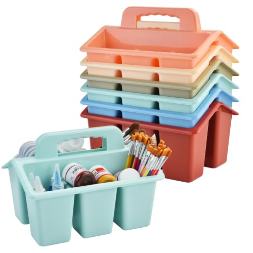 Plastic Classroom Caddy with Handle, 6 Pack 4-Compartment Teacher Supply Organizer, Stackable Desk Caddies for Pencils, Markers, Crayons, Art Craft Supplies, School Office Home, Modern Pastel Colors - color: Modern Classroom Colors