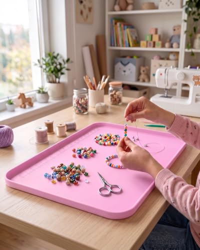 Silicone Mats for Crafts with 0.7" High Edges & Non-Slip，19" x 12" - color: Pink, size: 19"x12"