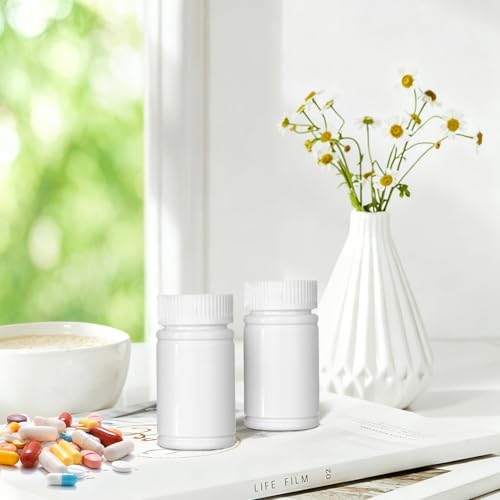 50PCS White Empty Solid Plastic Bottle Case Holder Container Vials Box with Screw Cap for Powder Sample Storage (30ml/1OZ) (Pack of 2) - size: 50 Count (Pack of 2)