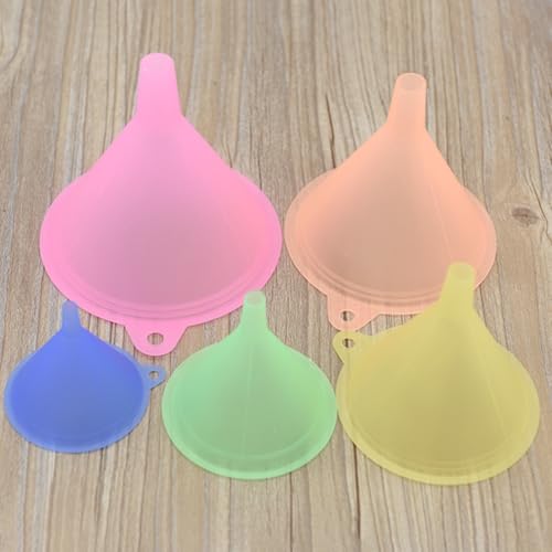 Kitchen Funnel Set with 5 Sizes Small to Large Plastic Cooking Funnel with Narrow Spout for Filling Bottles Transferring Liquid Dry Ingredients Cosmetic Lotion Essential Oils