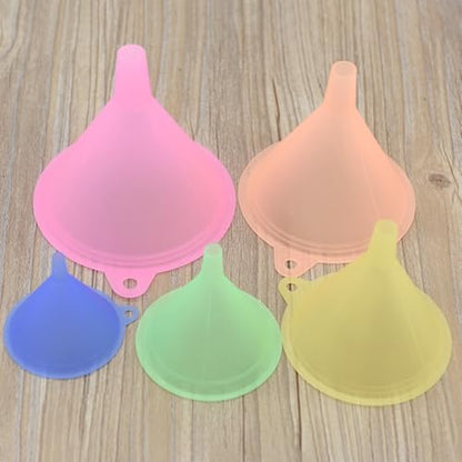 Kitchen Funnel Set with 5 Sizes Small to Large Plastic Cooking Funnel with Narrow Spout for Filling Bottles Transferring Liquid Dry Ingredients Cosmetic Lotion Essential Oils