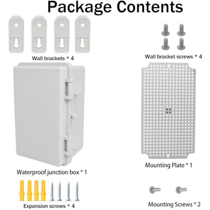 Junction Box, Hinged Grey Cover IP67 Waterproof ABS Project Box with Mounting Plate Electrical Box Enclosure with Wall Bracket 8.3 x 5.1 x 4.3inch(210x130x110mm) - color: Grey, size: 8.3"x5.1"x4.3"