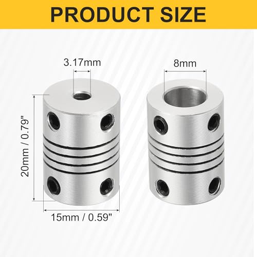 uxcell 4Pcs Flexible Couplings 3.17mm to 8mm Aluminum Alloy Joint Connector - size: 3.17mm to 8mm, style: D15 x L20mm