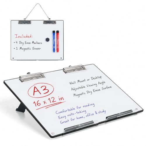 TOWON A3 Desktop Dry Erase Board with Adjustable Stand, Black Back - color: Black