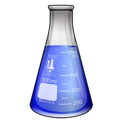 500ml Narrow Mouth Erlenmeyer Flask, 3.3 Borosilicate Glass, Karter Scientific 213G9 (Case of 36) - size: 500ml, style: Pack of 36