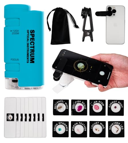 Mini Microscope for Kids, 60X-120X Portable Handheld Microscope with 8 Slide Samples, Blue - color: Blue