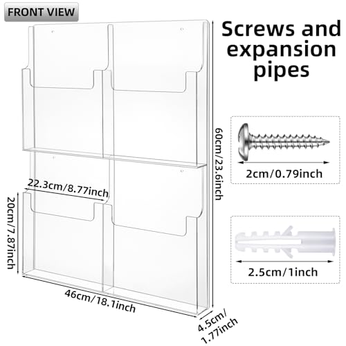 Barydat 4 Pocket Acrylic Brochure Holder Wall Mount 11.8 x 8.78 inches - size: 11.8 x 8.78 Inch