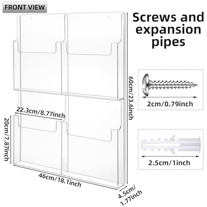 Barydat 4 Pocket Acrylic Brochure Holder Wall Mount 11.8 x 8.78 inches - size: 11.8 x 8.78 Inch