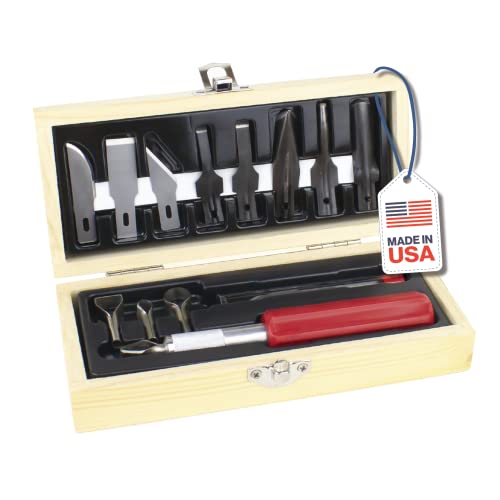 Excel Blades 14-Piece Woodworking Set, K5 Handle, Wooden Storage Case - color: Woodworking Set (Wooden Chest)