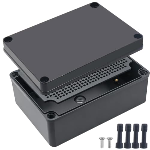 Junction Box,IP67 Waterproof ABS Black Project Box with Mounting Plate Electrical Box Enclosure for Outside Electronics 6.9 x 4.9 x 3inch(175x125x75mm) - color: Black, size: 6.9"x4.9"x3"