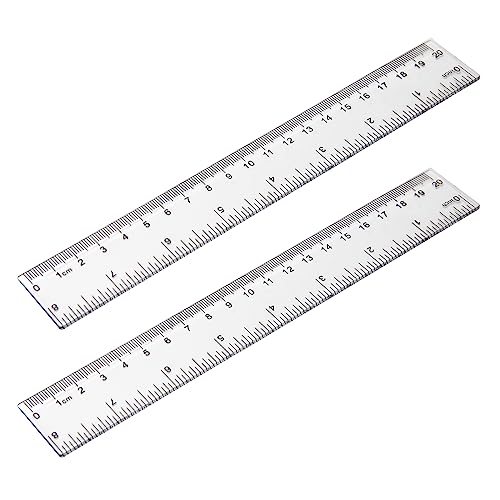 2 Pack - 8 inch Clear Plastic Ruler Straight Shatterproof Transparent Rulers for Office Supply (Clear) - size: 8 inch