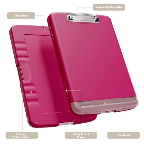 Piasoenc Clipboard with Storage, 8.5 x 11 Clip Board with Pen Holder, Red - color: Red