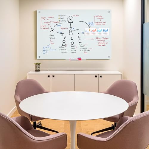 Maxtek Magnetic Glass Whiteboard 36x 24 in, Frameless Glass Board for Wall - size: 36"W x 24"H