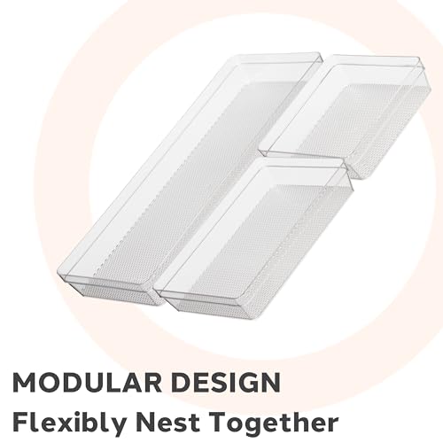 Oggi Set of 3 Clear Drawer Organizers - (1) 6x6.25, (1) 6.25x9.25, (1) 6.25x15.75 - Ideal for Organizing Kitchen Drawers, Office, Desk, Silverware, Kitchen Utensils, Cosmetics and Bathrooms - size: Set of 3
