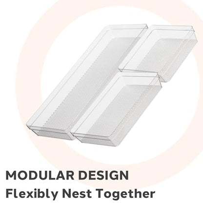 Oggi Set of 3 Clear Drawer Organizers - (1) 6x6.25, (1) 6.25x9.25, (1) 6.25x15.75 - Ideal for Organizing Kitchen Drawers, Office, Desk, Silverware, Kitchen Utensils, Cosmetics and Bathrooms - size: Set of 3