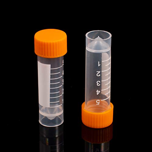 50Pcs 5ml Plastic Graduated Vial Sample Bottle Container with Orange Caps