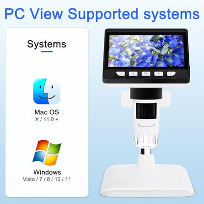 4.3" Digital Microscope for Adults, USB Coin Magnifier with 8 Adjustable Lights, 1000X Magnifying Glass, 1080P Resolution,Save Photos & Videos,Compatible with Windows/MacOS, White - color: White