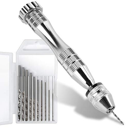 LEOBRO Hand Drill, Steel Pin Vise with 10 PCS Small Drill Bits (0.8 mm-3 mm), for Resin, Wood, Clay, DIY Crafts Keychains Jewelry Making - color: A-silver