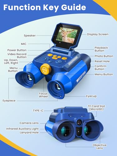 Acoath Binoculars for Kids with Night Vision Camera, Kids Telescope, 10X Optical Zoom, Magic Adventures Telescope Toys Gifts for Age 3, 4, 5, 6, 7, 8, 9, 10+ Years Old Boys Girls - color: Blue