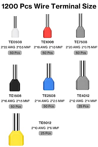 Lytool Wire Ferrules Kit 1200PCS Single &Double Ferrule Connectors 23-6 AWG