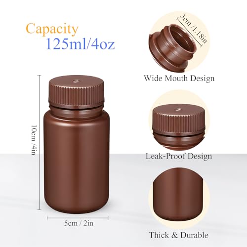Zhehao 30 Pcs 4 oz Sample Bottle with Lid Wide Mouth HDPE, Brown - color: Brown