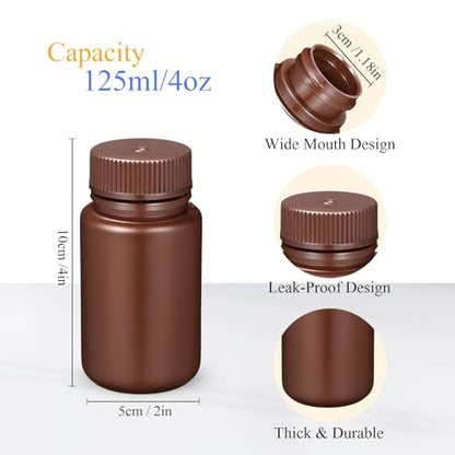 Zhehao 30 Pcs 4 oz Sample Bottle with Lid Wide Mouth HDPE, Brown - color: Brown