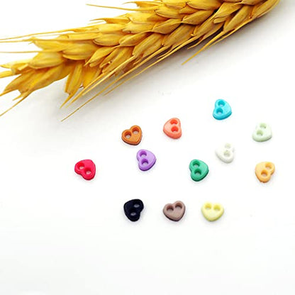 300pcs Tiny Plastic Heart-Shaped Buttons 4mm(5/32") 2 Hole Mini Resin Round Button for Dolls Clothing Sewing Accessories DIY Hand Sewing AIDS Doll Clothes (12 Colors Mixed)