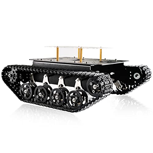 Professional Shock-Absorbing Smart Metal Robot Tank Car Chassis Kit for Arduino/Raspberry, Tracked Suspension Absorption Vehicle, Remote Control Track Crawler Damping Vibration Caterpillar - color: Black Wheel
