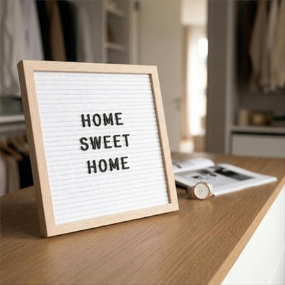White Felt Letter Board 10x10in, 336 Letters, Wood Frame Message Board - color: White