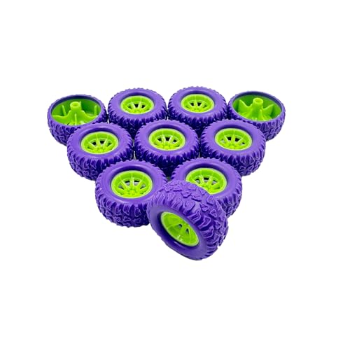 10PCS Toy Car Wheel RC Car Rubber Tire Wheel with 5PCS Shaft Round Rod Axles for RC Car Truck Robot DIY Model Toy Wheel Parts (2x29mm Purple) - style: 2x29mm Purple