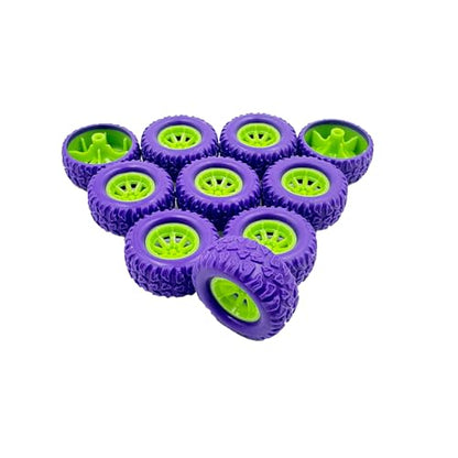 10PCS Toy Car Wheel RC Car Rubber Tire Wheel with 5PCS Shaft Round Rod Axles for RC Car Truck Robot DIY Model Toy Wheel Parts (2x29mm Purple) - style: 2x29mm Purple