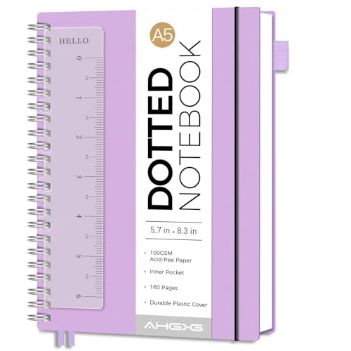 AHGXG Dotted Journal, Grid Spiral Notebook, 160 Pages, A5 (5.7" x 8.3") - color: Purple, style: A5-Dotted